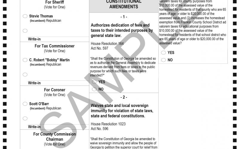 Sample ballot released for Nov. 3 general election Franklin County